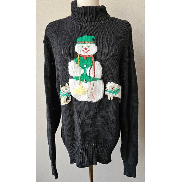 ONE OF A KIND Handmade Christmas Turtleneck Sweater Front Back Snowman Sm Med - Picture 1 of 8